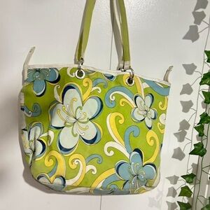 Floral Tote Bag - Green and Blue